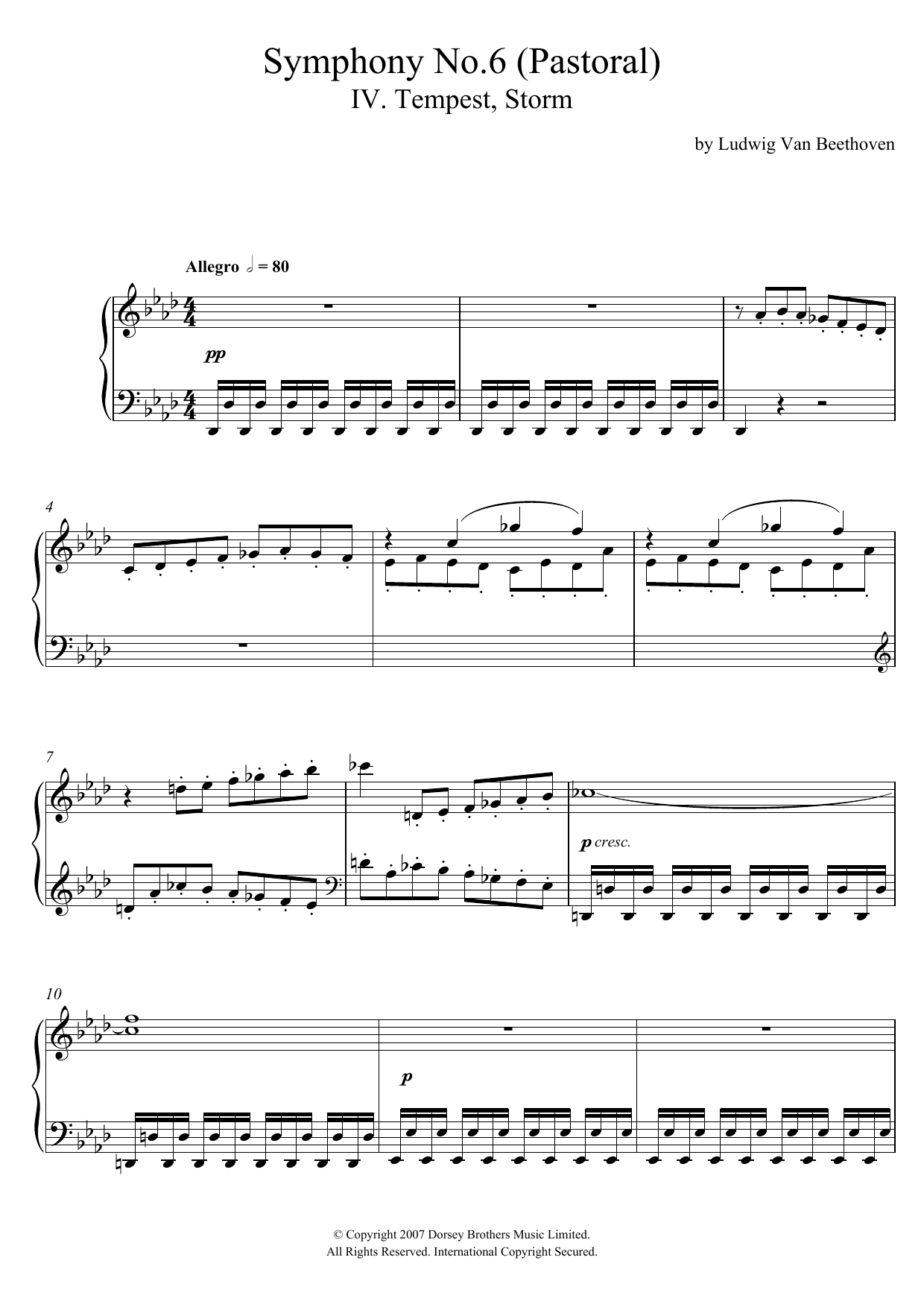 Ludwig van Beethoven Symphony No.6 ('Pastoral'), 4th Movement sheet music notes and chords. Download Printable PDF.