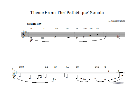 Ludwig van Beethoven Theme From Pathetique Sonata sheet music notes and chords. Download Printable PDF.