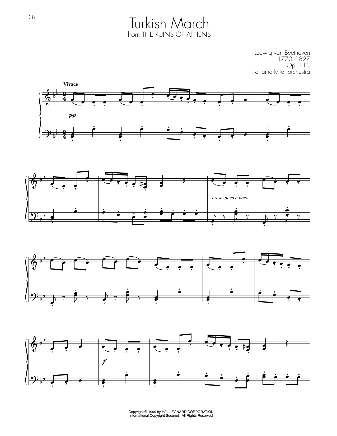 Ludwig van Beethoven Turkish March sheet music notes and chords. Download Printable PDF.