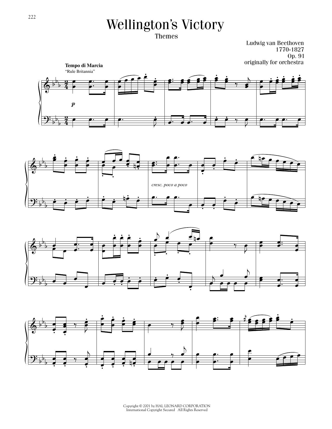 Ludwig van Beethoven Wellington's Victory sheet music notes and chords arranged for Piano Solo