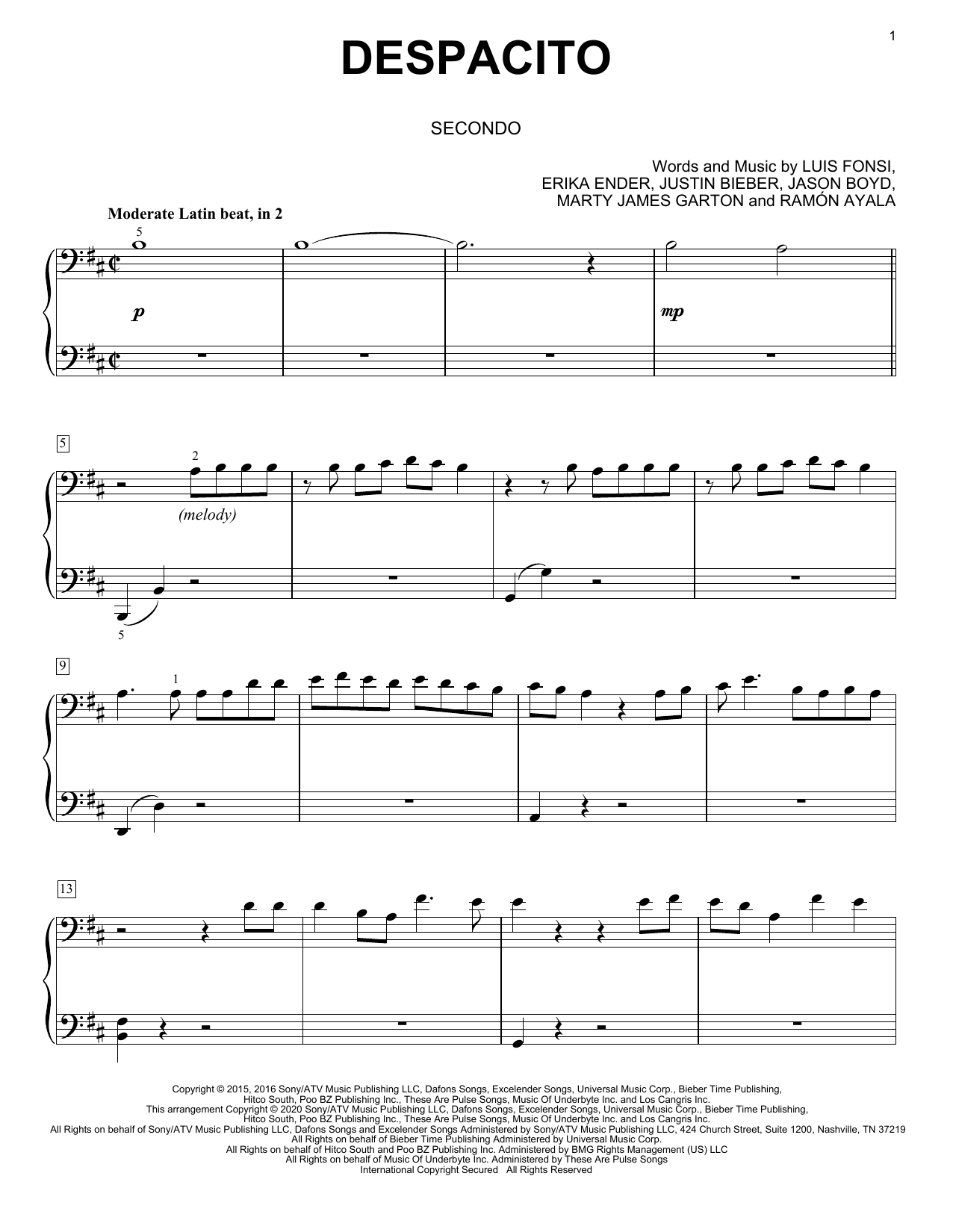 Luis Fonsi & Daddy Yankee Despacito (feat. Justin Bieber) (arr. David Pearl) sheet music notes and chords. Download Printable PDF.