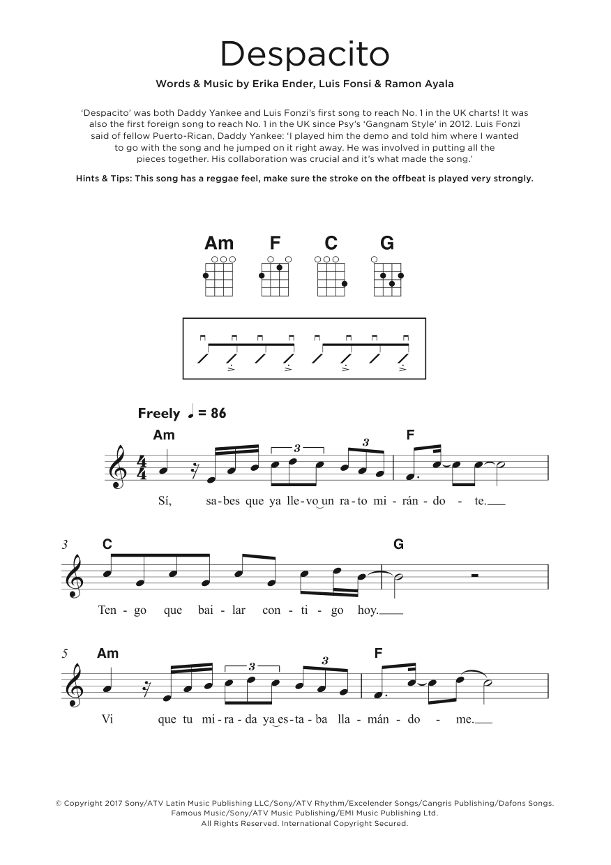 Luis Fonsi & Daddy Yankee Despacito (feat. Justin Bieber) sheet music notes and chords. Download Printable PDF.