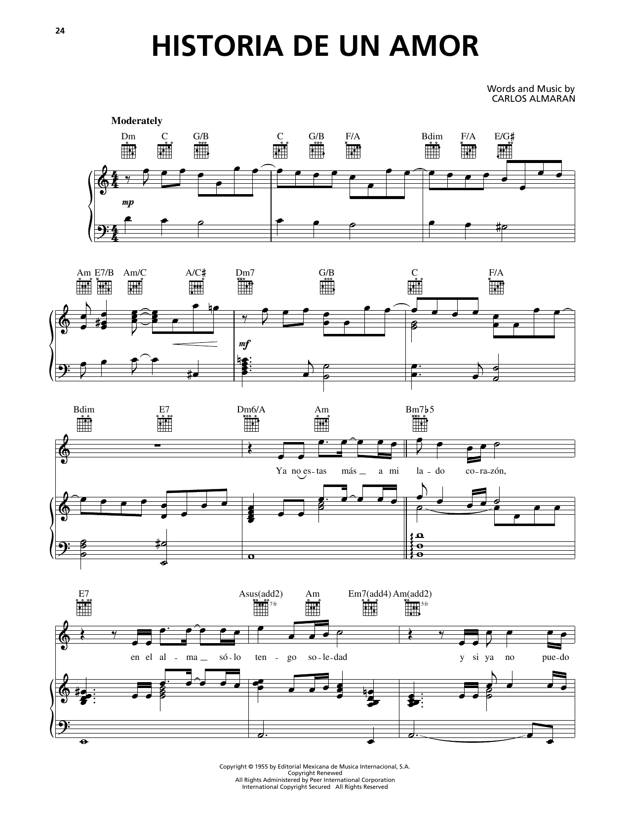 Luis Miguel Historia De Un Amor sheet music notes and chords. Download Printable PDF.