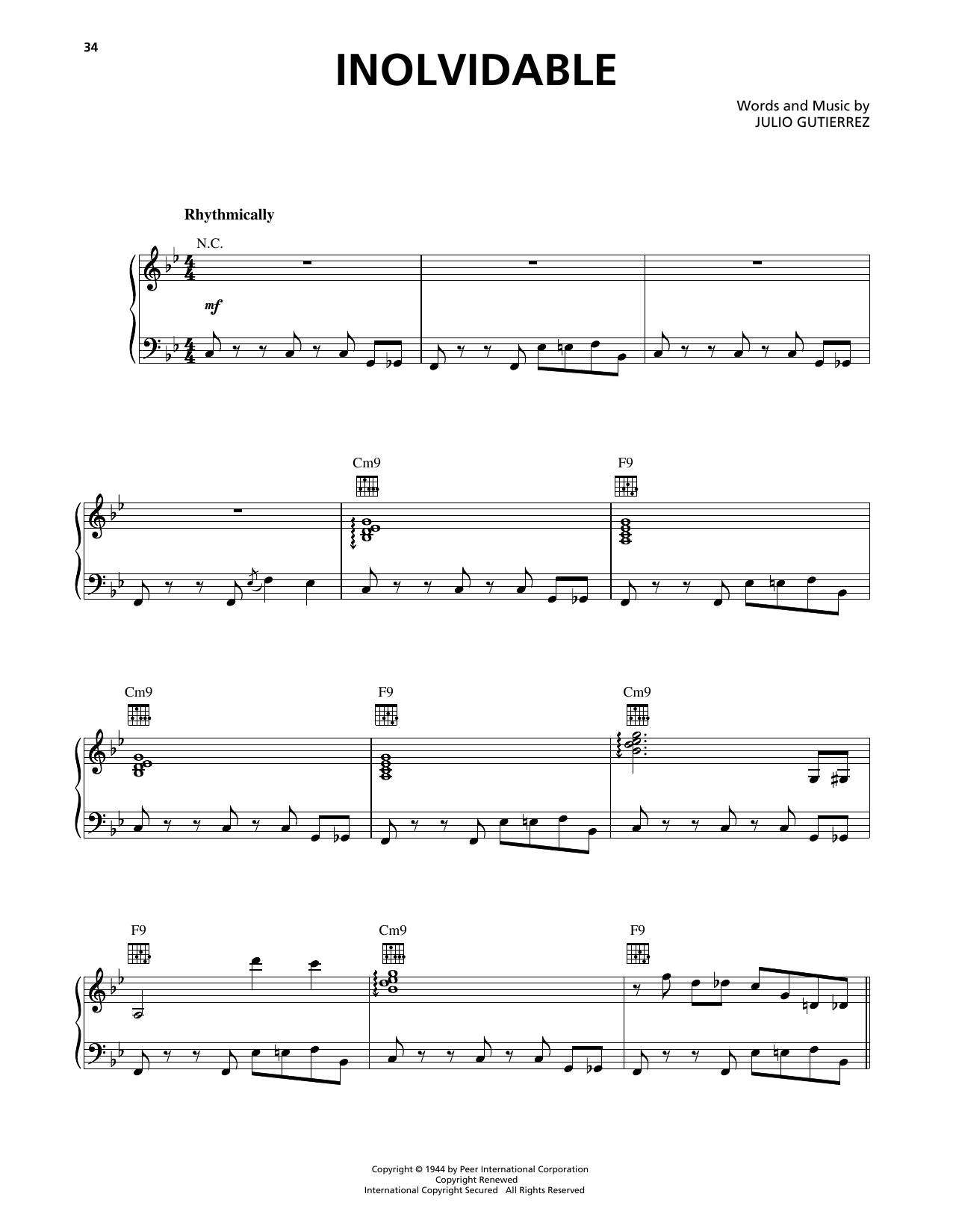 Luis Miguel Inolvidable sheet music notes and chords. Download Printable PDF.