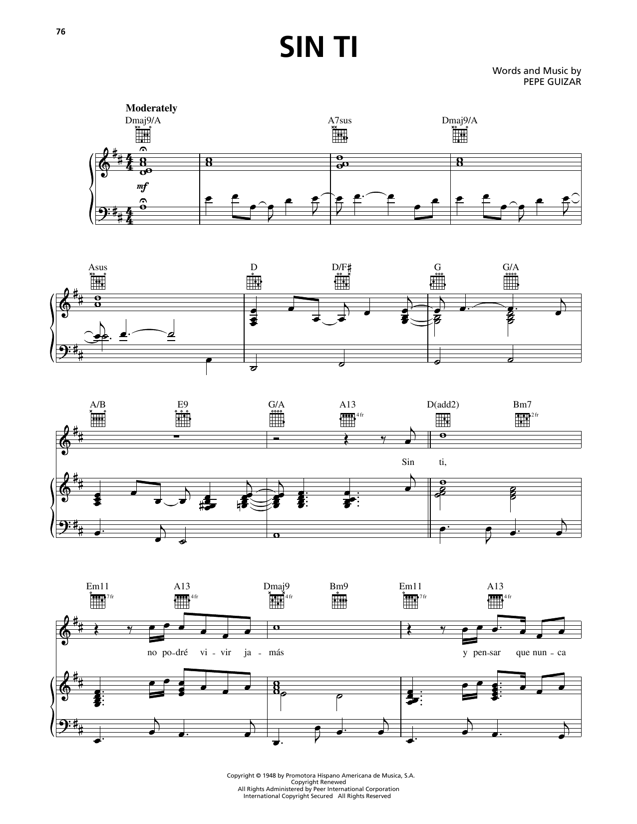 Luis Miguel Sin Ti sheet music notes and chords. Download Printable PDF.