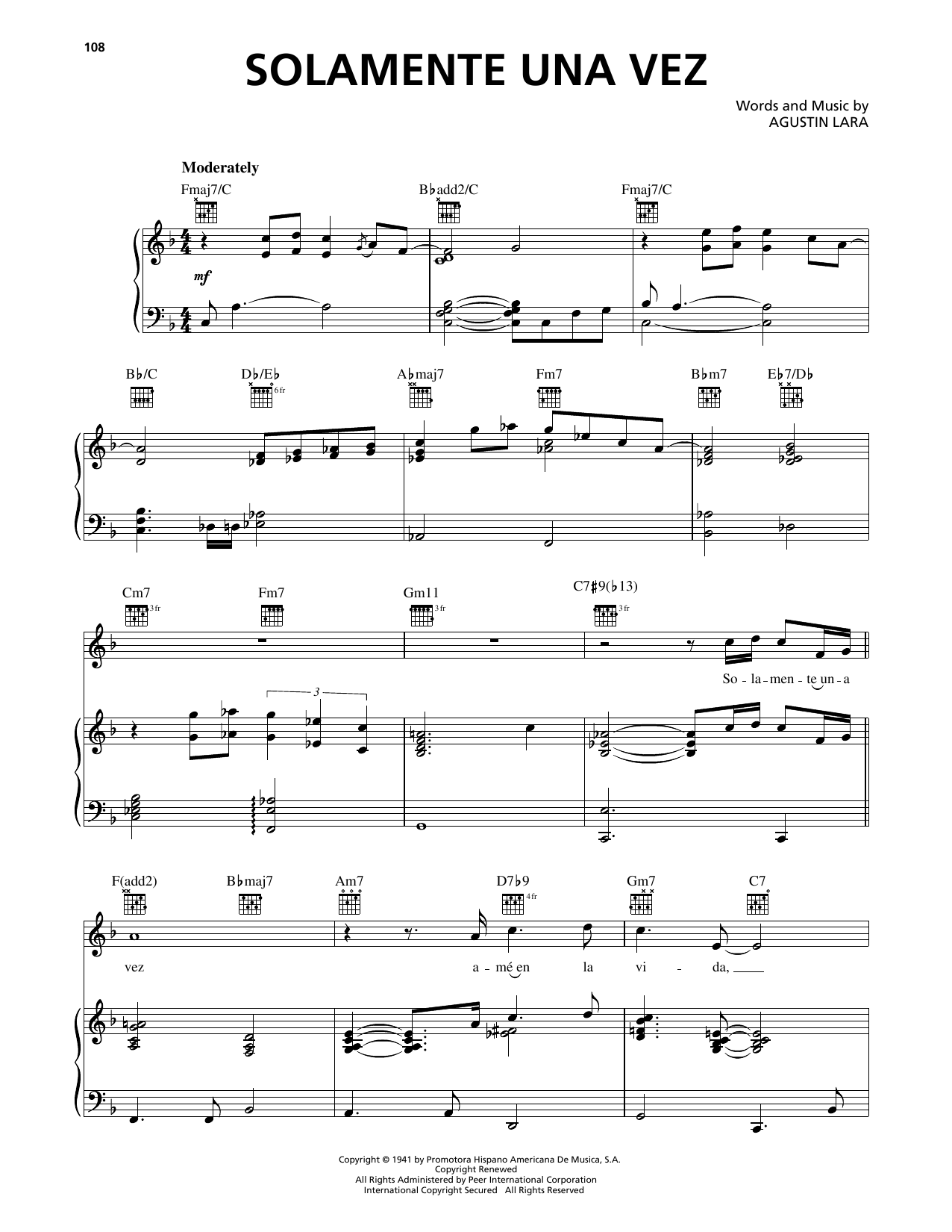 Luis Miguel Solamente Una Vez sheet music notes and chords. Download Printable PDF.