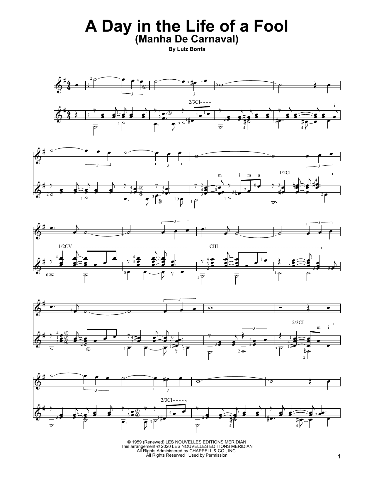 Luiz Bonfa A Day In The Life Of A Fool (Manha De Carnaval) sheet music notes and chords. Download Printable PDF.