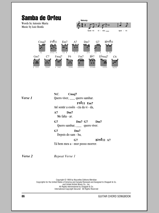 Luiz Bonfa Samba De Orfeu sheet music notes and chords. Download Printable PDF.