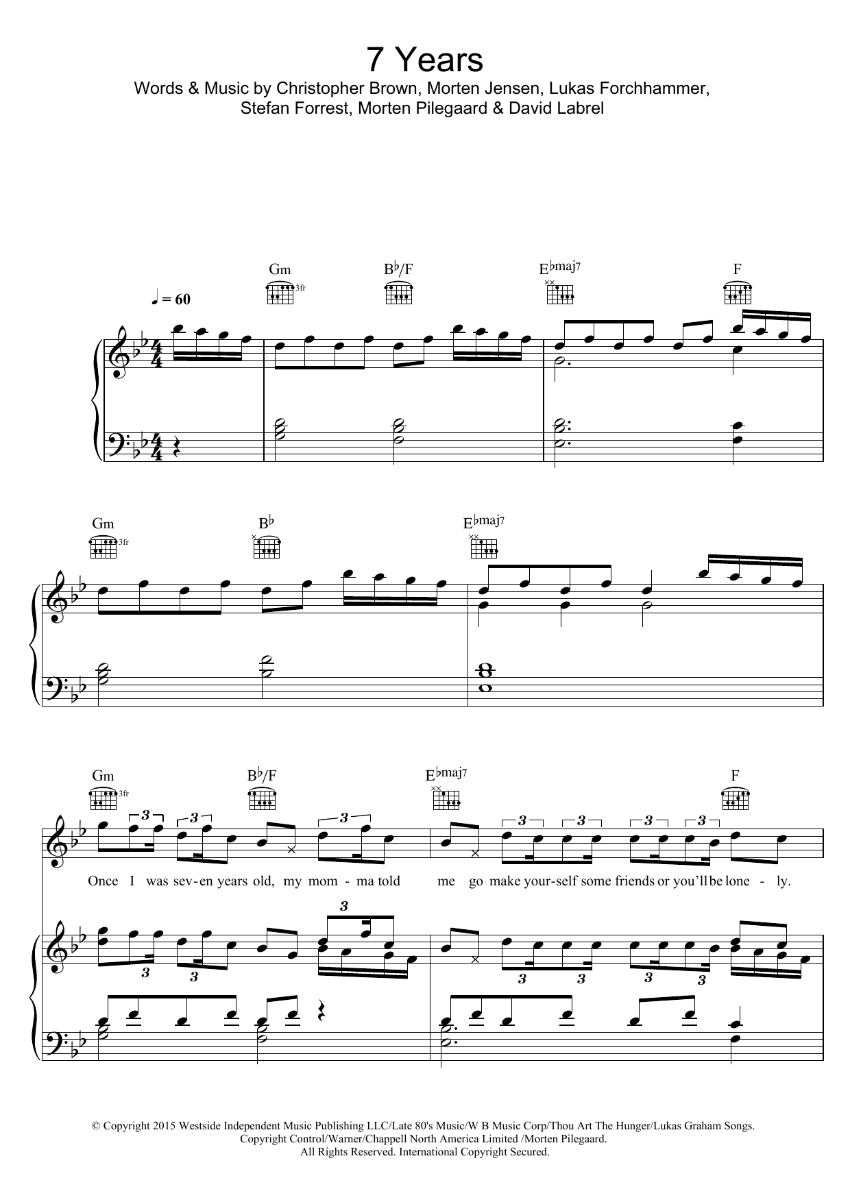 Lukas Graham 7 Years sheet music notes and chords. Download Printable PDF.