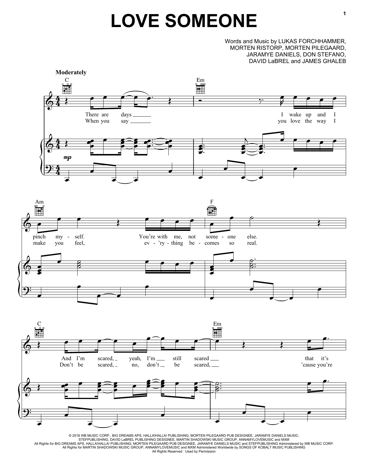 Lukas Graham Love Someone sheet music notes and chords. Download Printable PDF.