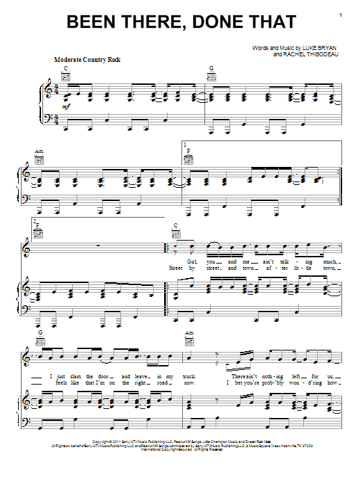 Luke Bryan Been There, Done That sheet music notes and chords arranged for Piano, Vocal & Guitar Chords (Right-Hand Melody)
