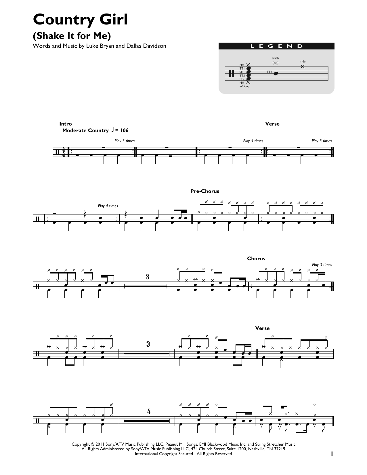 Luke Bryan Country Girl (Shake It For Me) sheet music notes and chords. Download Printable PDF.