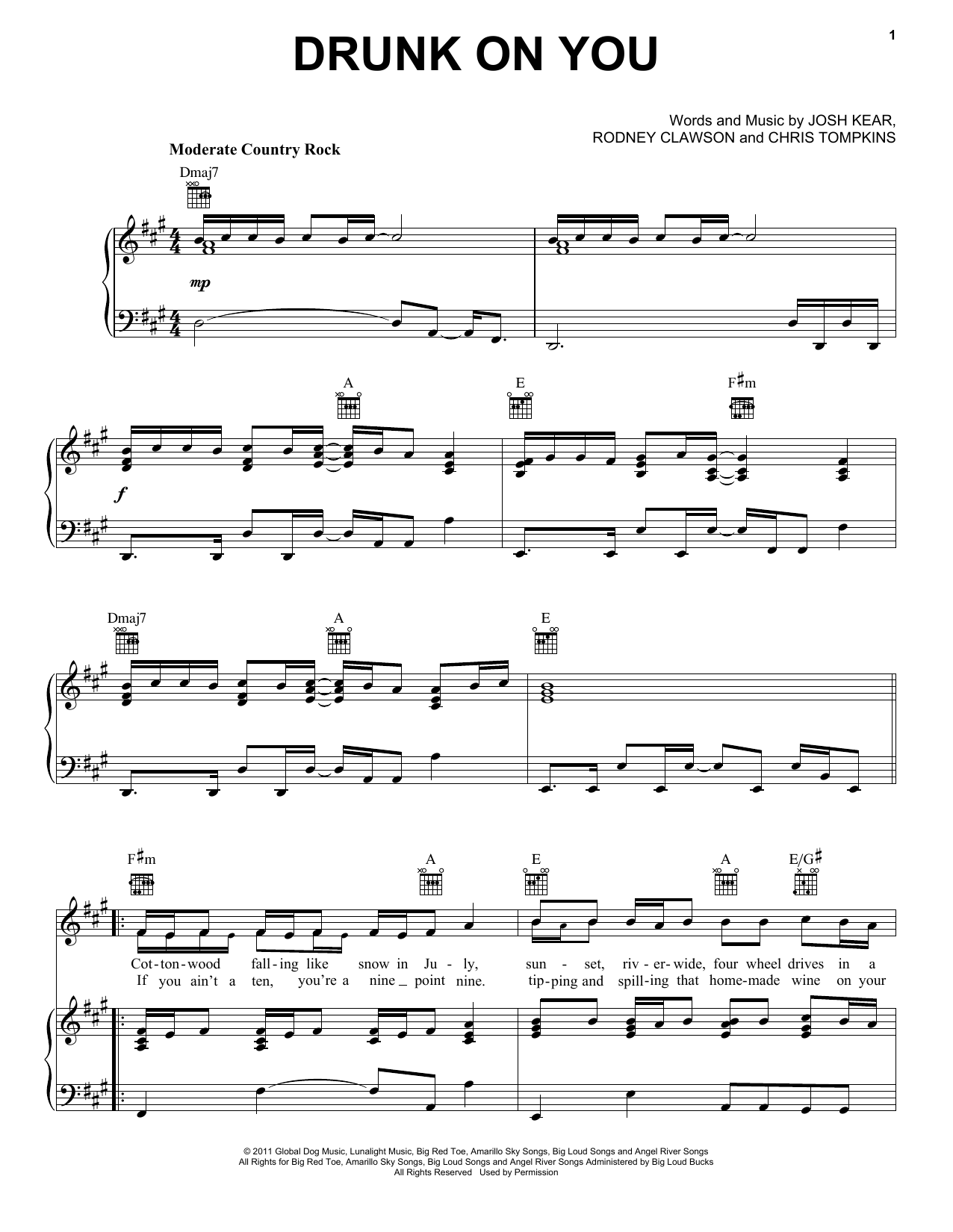 Learn to play Luke Bryan Drunk On You sheet music for Piano, Vocal & Guitar Chords (Right-Hand Melody) in minutes. Price: 7.8900$ Luke Bryan Drunk On You sheet music notes and chords arranged for Piano, Vocal & Guitar Chords (Right-Hand Melody)
