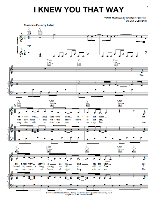 Luke Bryan I Knew You That Way sheet music notes and chords arranged for Piano, Vocal & Guitar Chords (Right-Hand Melody)