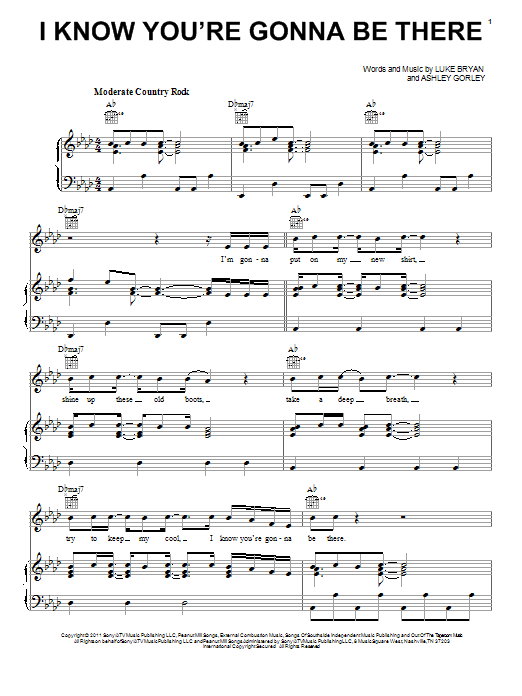 Learn to play Luke Bryan I Know You're Gonna Be There sheet music for Piano, Vocal & Guitar Chords (Right-Hand Melody) in minutes. Price: 7.8900$ Luke Bryan I Know You're Gonna Be There sheet music notes and chords arranged for Piano, Vocal & Guitar Chords (Right-Hand Melody)