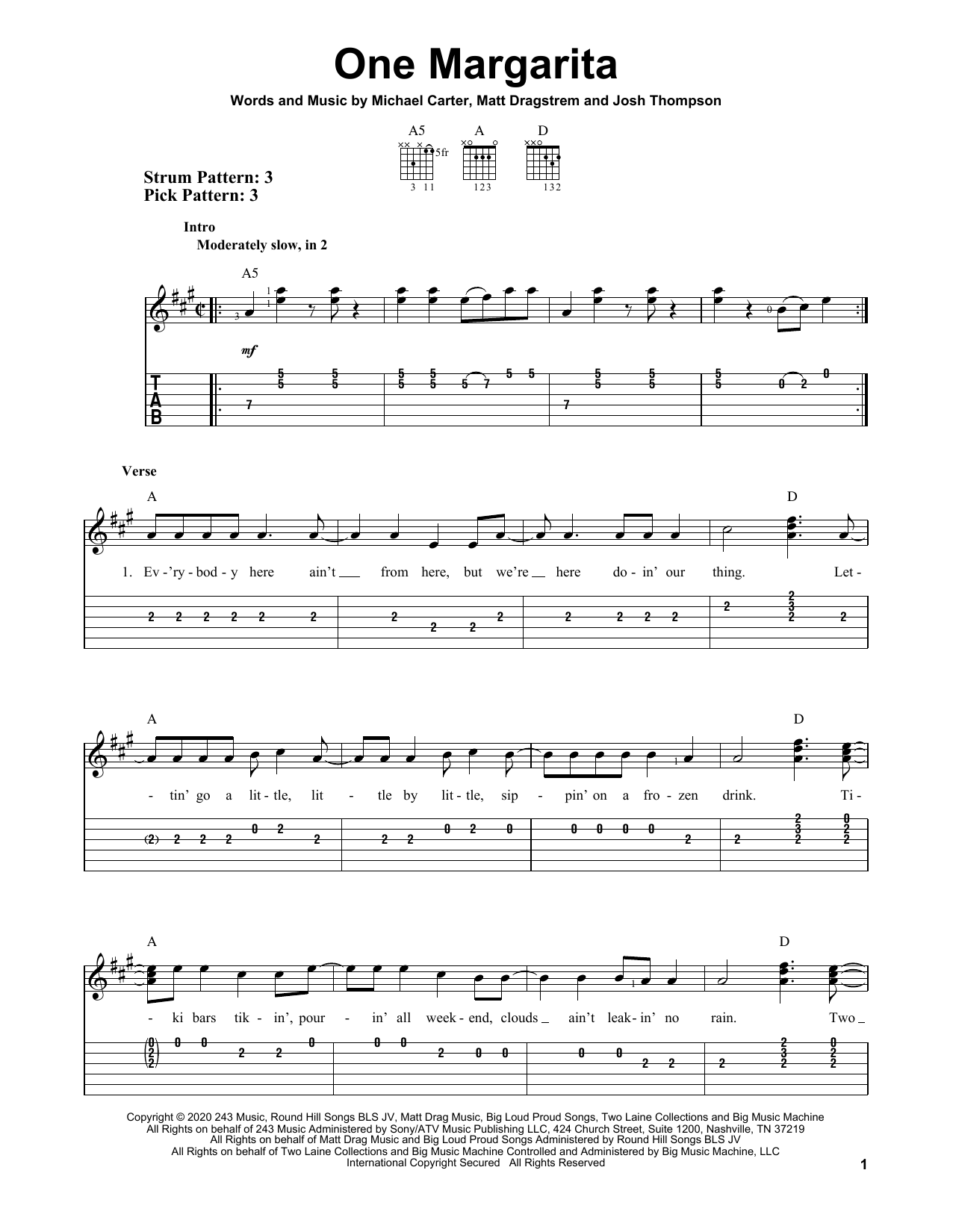 Luke Bryan One Margarita sheet music notes and chords. Download Printable PDF.