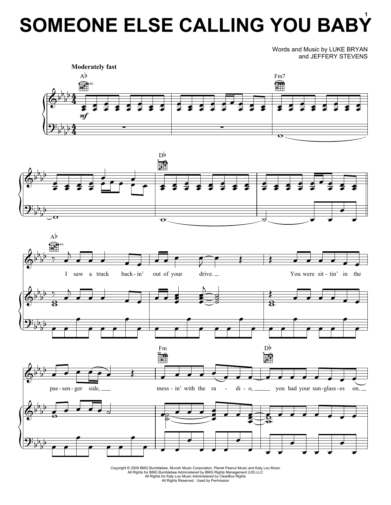Luke Bryan Someone Else Calling You Baby sheet music notes and chords arranged for Piano, Vocal & Guitar Chords (Right-Hand Melody)