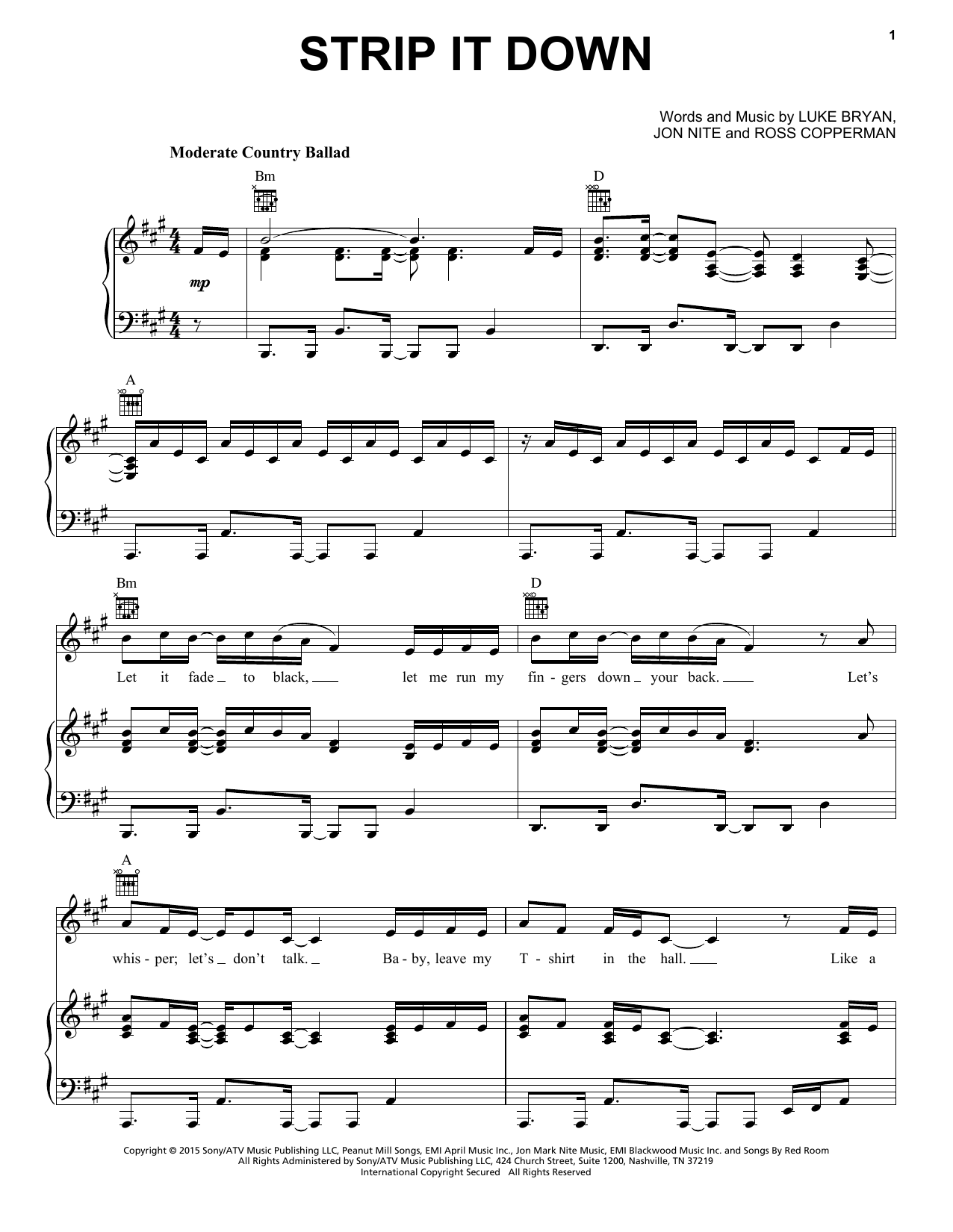 Learn to play Luke Bryan Strip It Down sheet music for Piano, Vocal & Guitar Chords (Right-Hand Melody) in minutes. Price: 7.8900$ Luke Bryan Strip It Down sheet music notes and chords arranged for Piano, Vocal & Guitar Chords (Right-Hand Melody)
