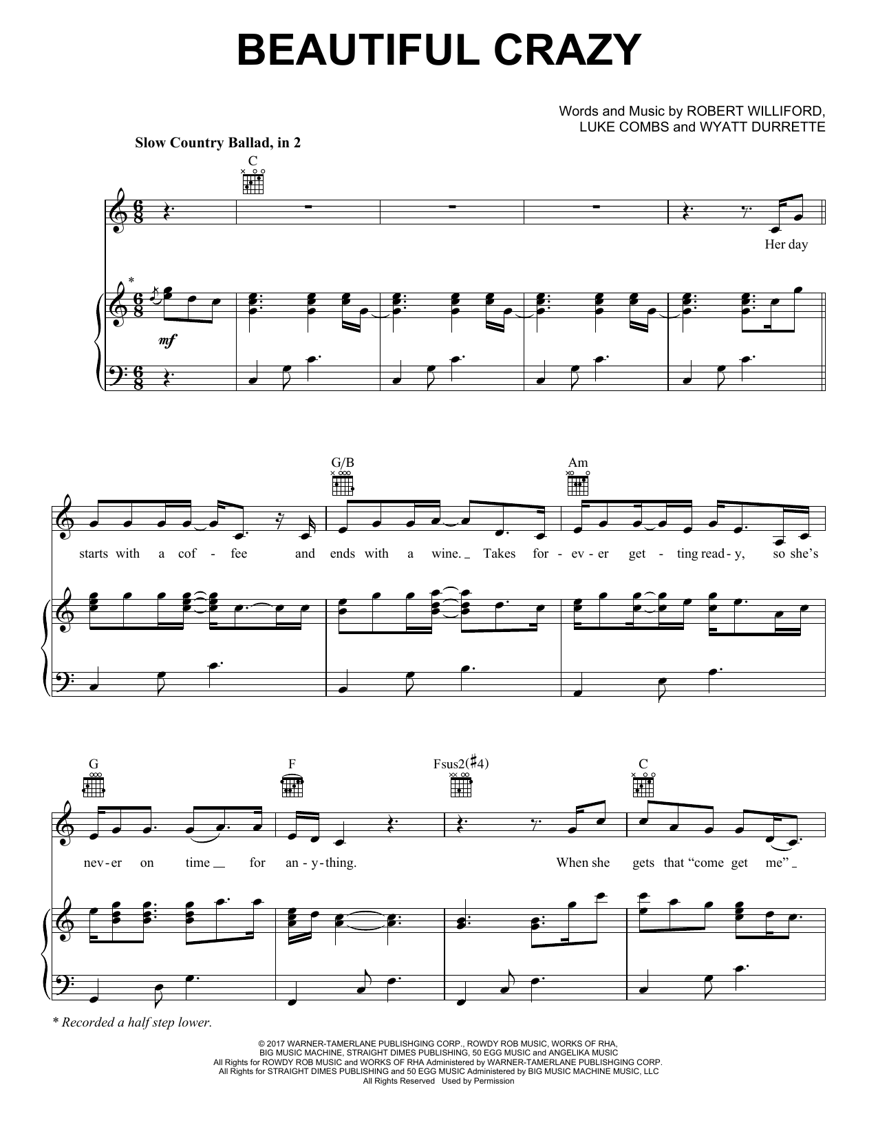 Luke Combs Beautiful Crazy sheet music notes and chords. Download Printable PDF.