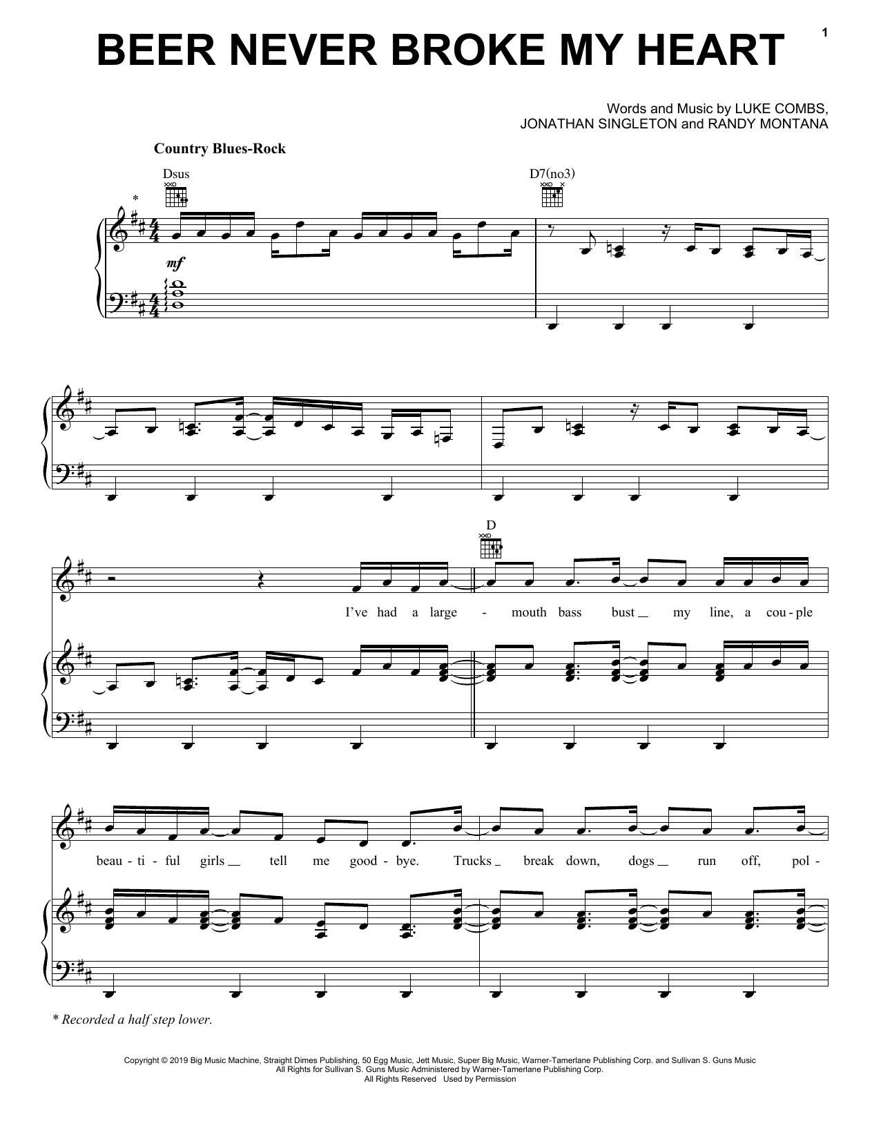 Luke Combs Beer Never Broke My Heart sheet music notes and chords. Download Printable PDF.