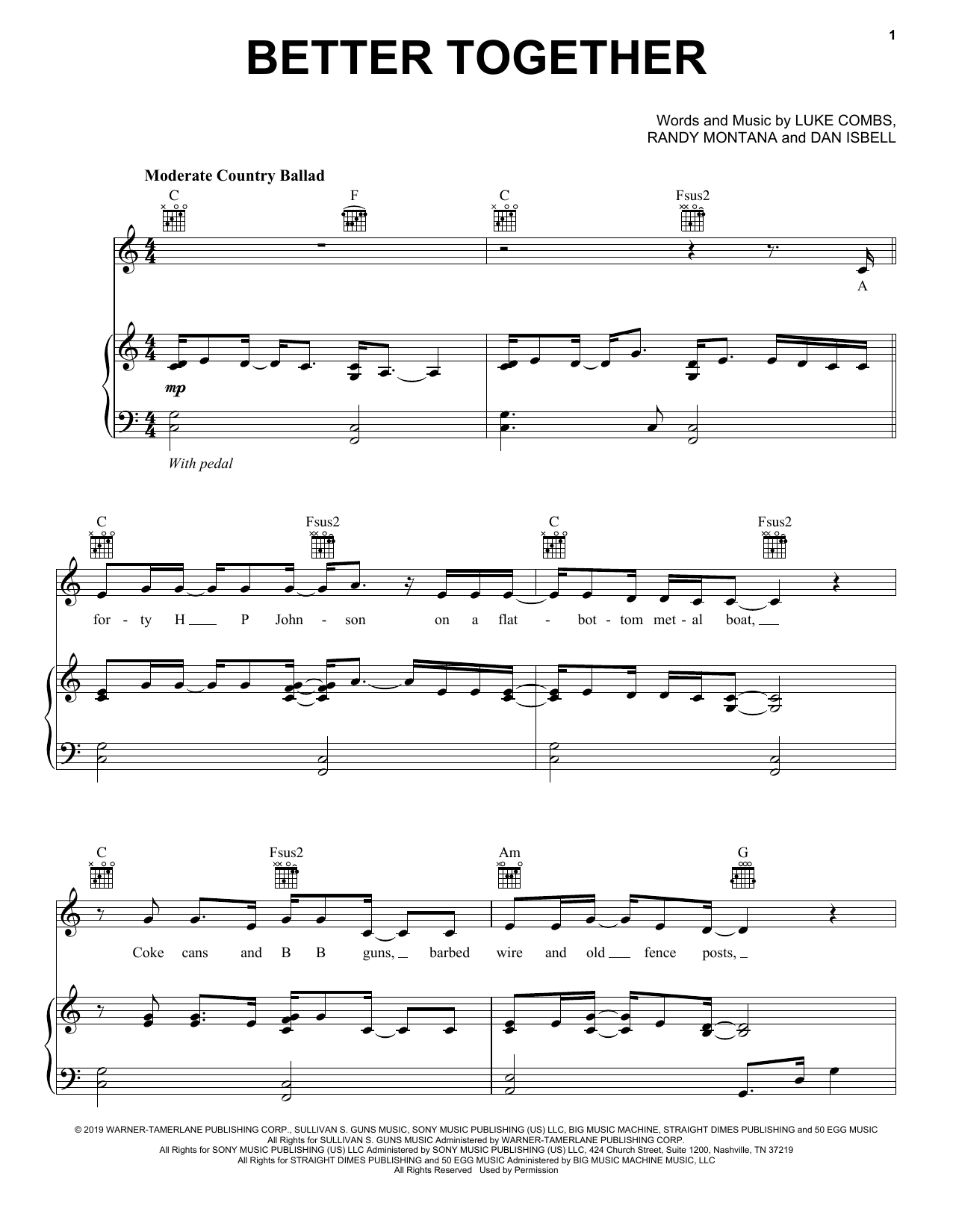 Luke Combs Better Together sheet music notes and chords. Download Printable PDF.