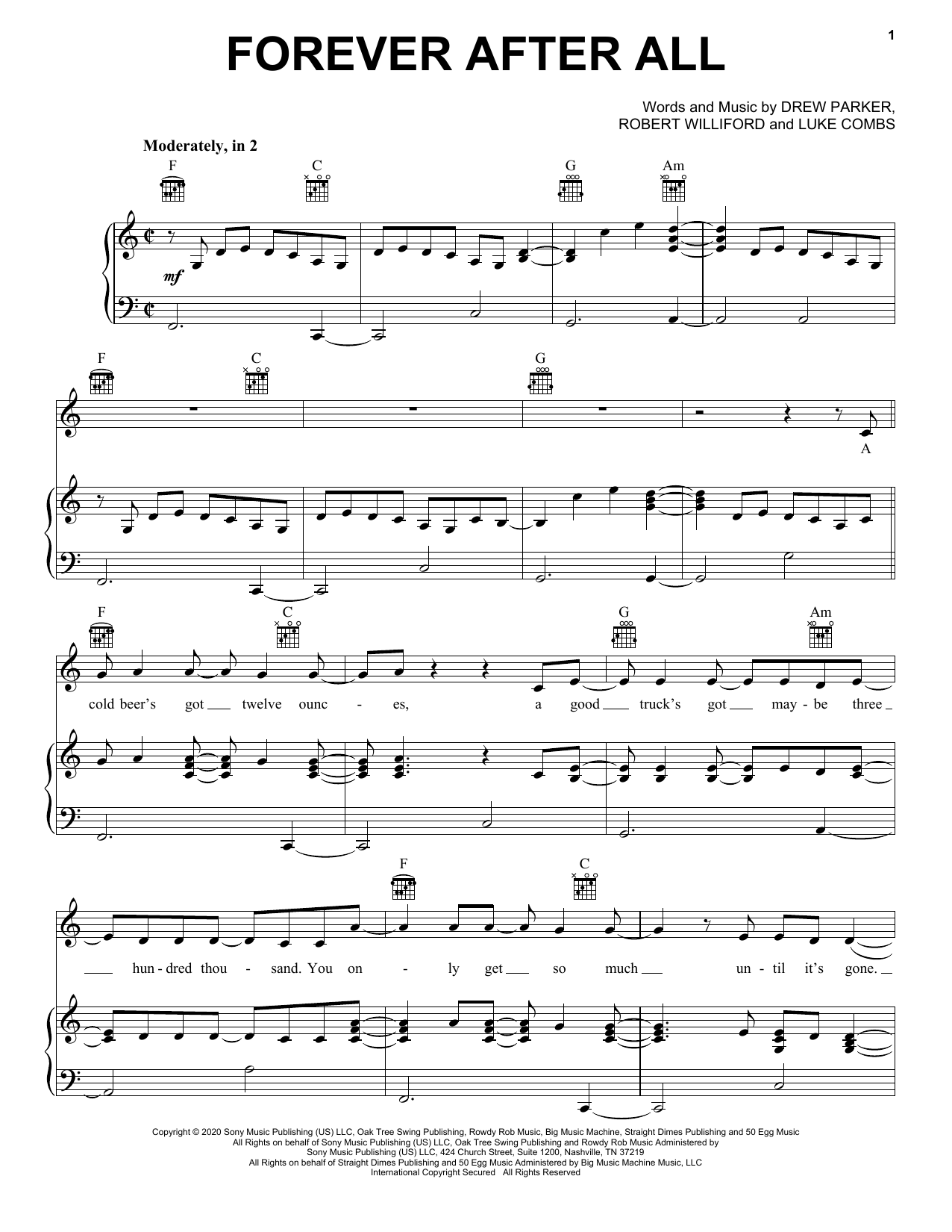 Luke Combs Forever After All sheet music notes and chords. Download Printable PDF.