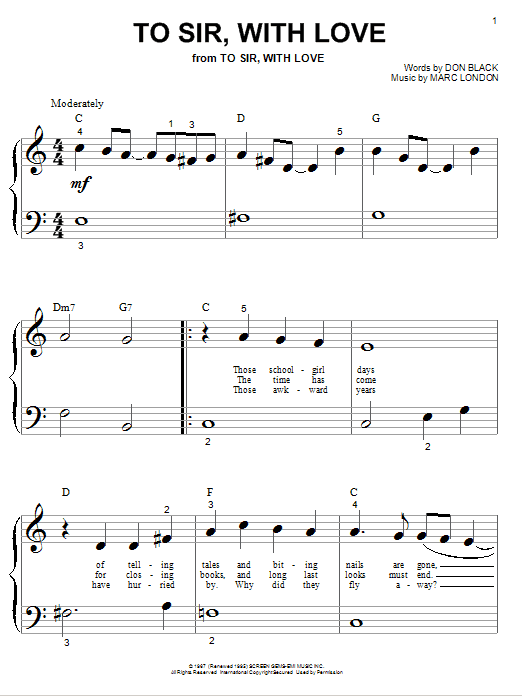 Lulu To Sir, With Love sheet music notes and chords. Download Printable PDF.