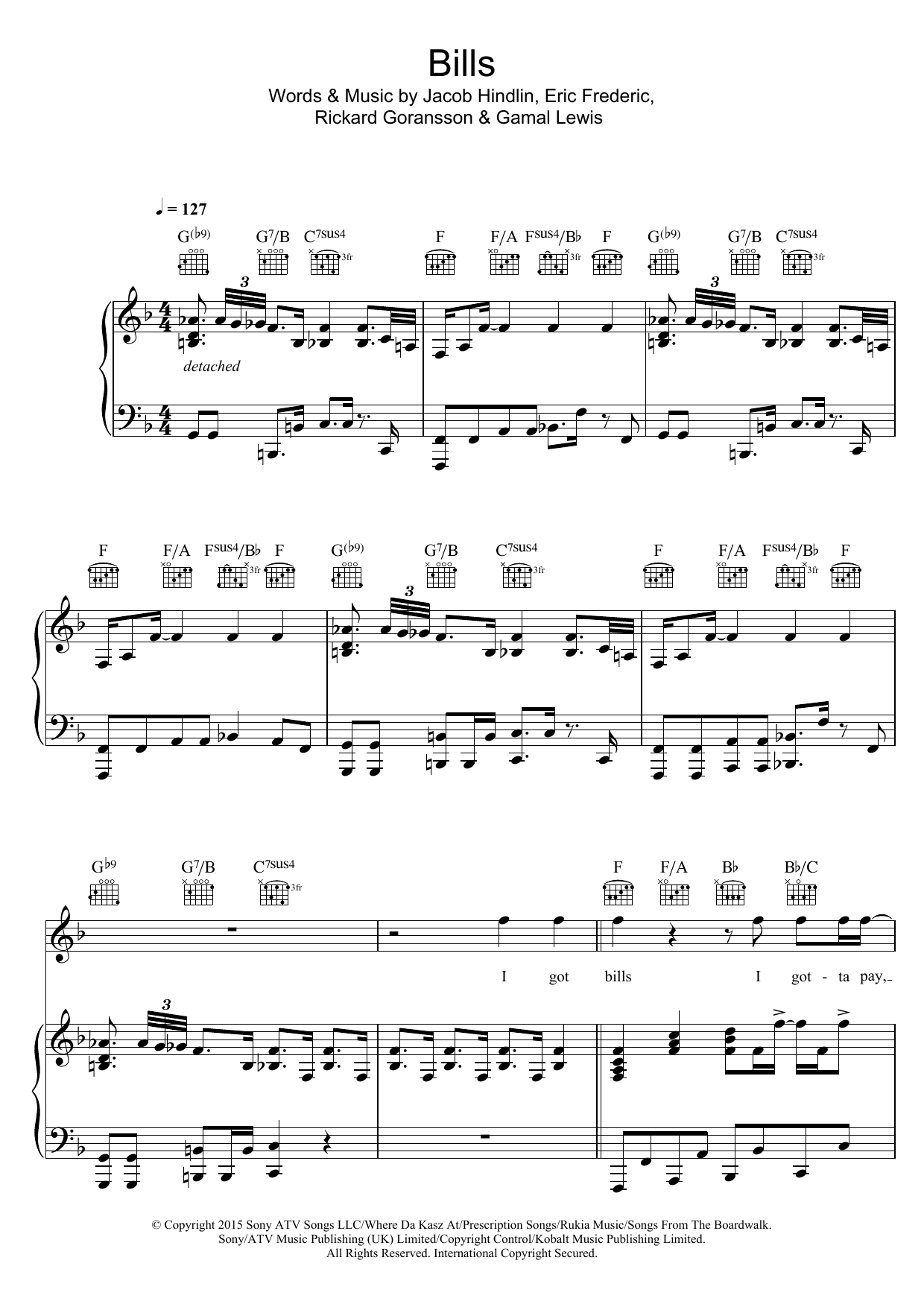 LunchMoney Lewis Bills sheet music notes and chords. Download Printable PDF.