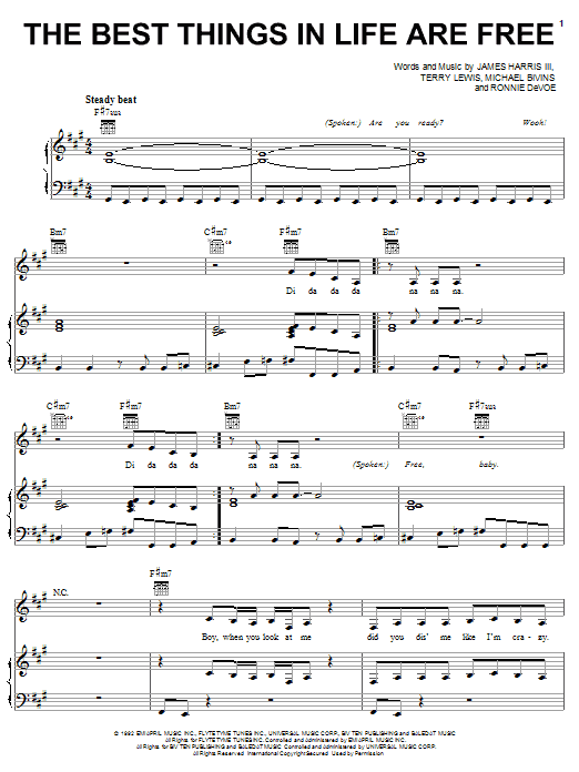 Luther Vandross & Janet Jackson The Best Things In Life Are Free sheet music notes and chords arranged for Piano, Vocal & Guitar Chords (Right-Hand Melody)