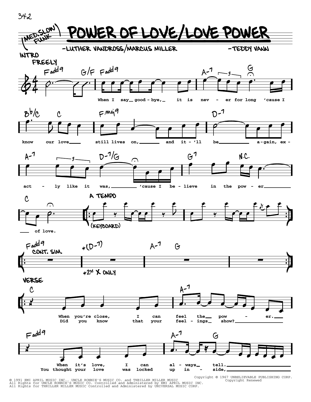 Learn to play Luther Vandross Power Of Love/Love Power sheet music for Real Book – Melody & Chords in minutes. Price: 5.9900$ Luther Vandross Power Of Love/Love Power sheet music notes and chords arranged for Real Book – Melody & Chords