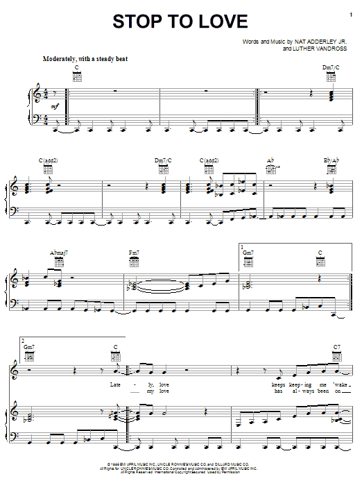 Luther Vandross Stop To Love sheet music notes and chords arranged for Piano, Vocal & Guitar Chords (Right-Hand Melody)