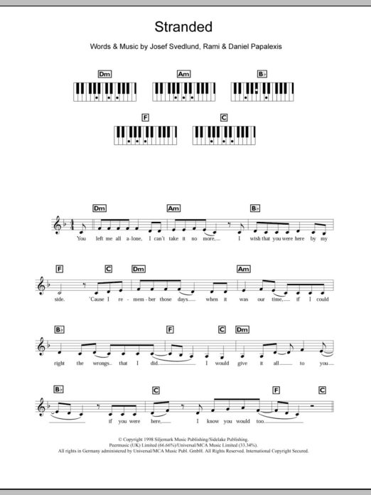 Learn to play Lutricia McNeal Stranded sheet music for Piano, Vocal & Guitar Chords in minutes. Price: 7.8900$ Lutricia McNeal Stranded sheet music notes and chords arranged for Piano, Vocal & Guitar Chords