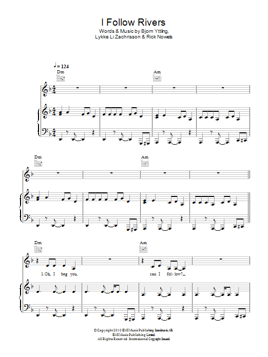 Lykke Li I Follow Rivers sheet music notes and chords. Download Printable PDF.