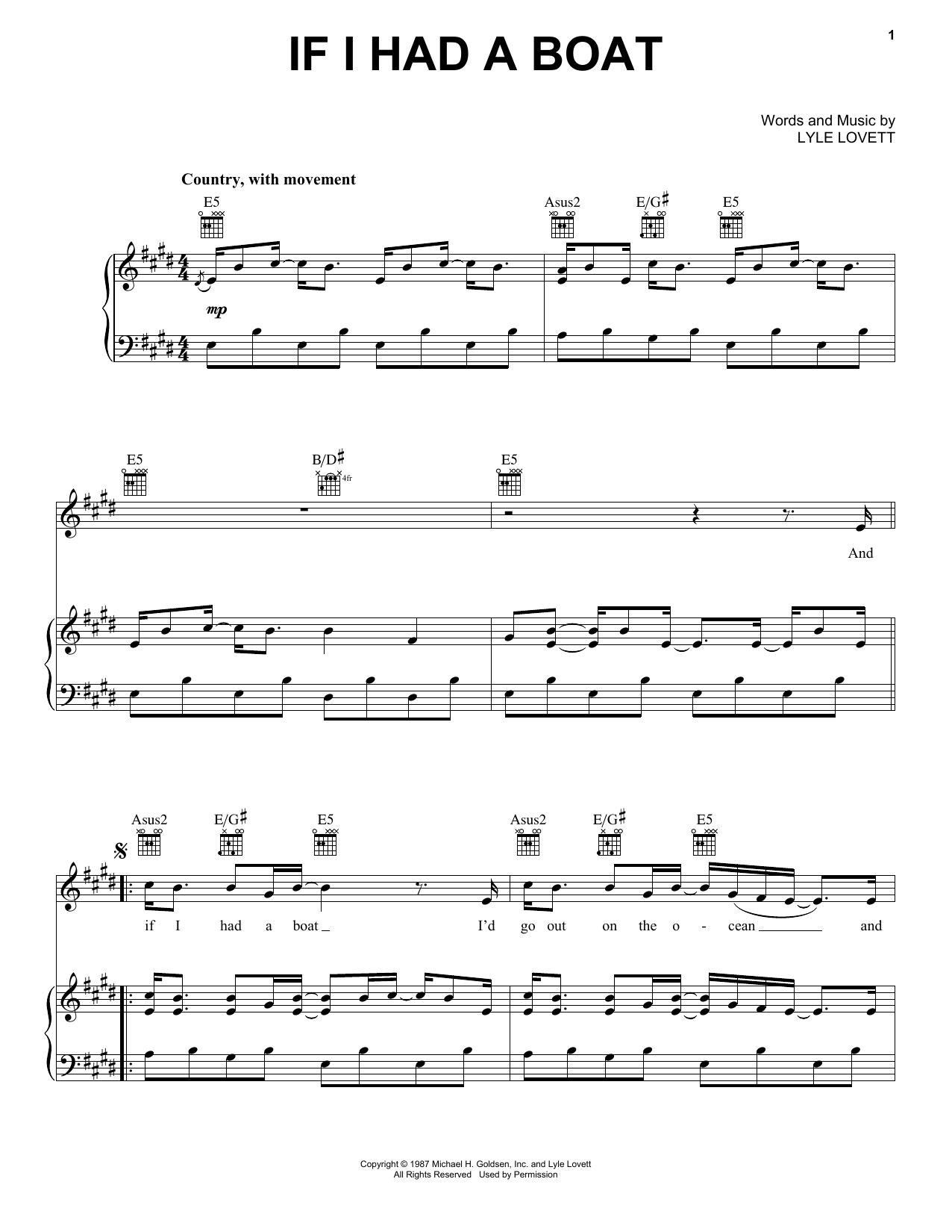 Lyle Lovett If I Had A Boat sheet music notes and chords. Download Printable PDF.