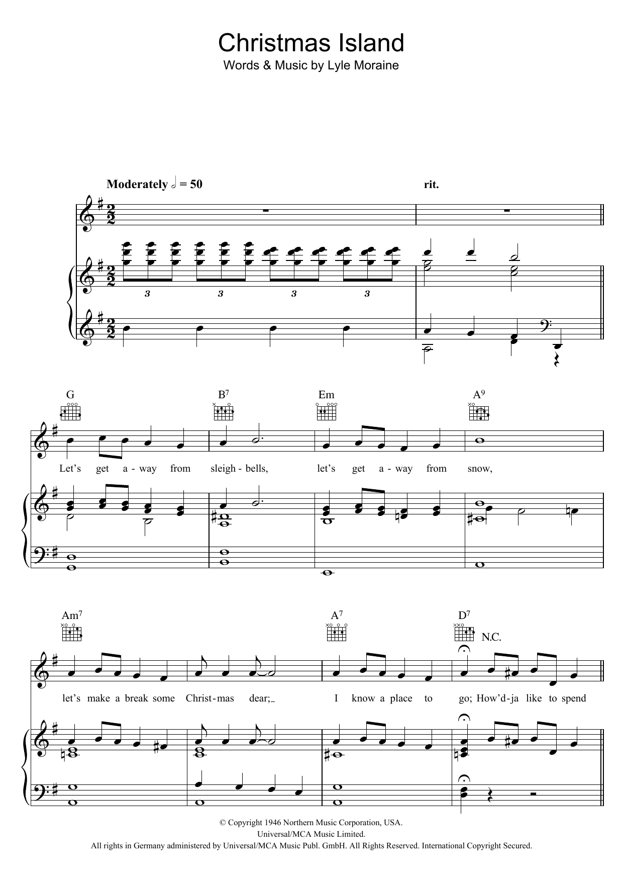 Lyle Moraine Christmas Island sheet music notes and chords. Download Printable PDF.