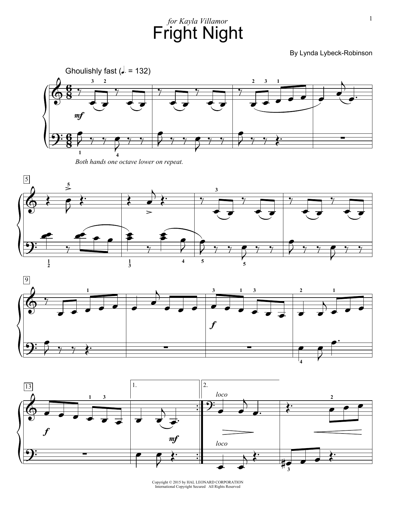 Lynda Lybeck-Robinson Fright Night sheet music notes and chords. Download Printable PDF.