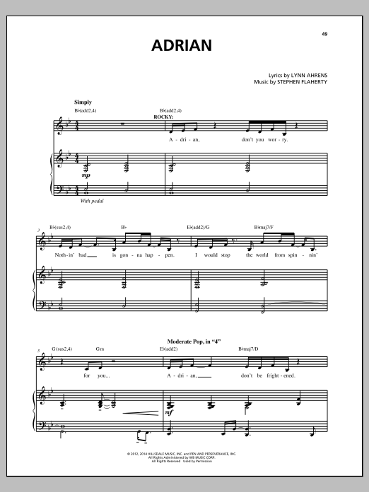 Learn to play Stephen Flaherty Adrian sheet music for Piano & Vocal in minutes. Price: 7.8900$ Stephen Flaherty Adrian sheet music notes and chords arranged for Piano & Vocal