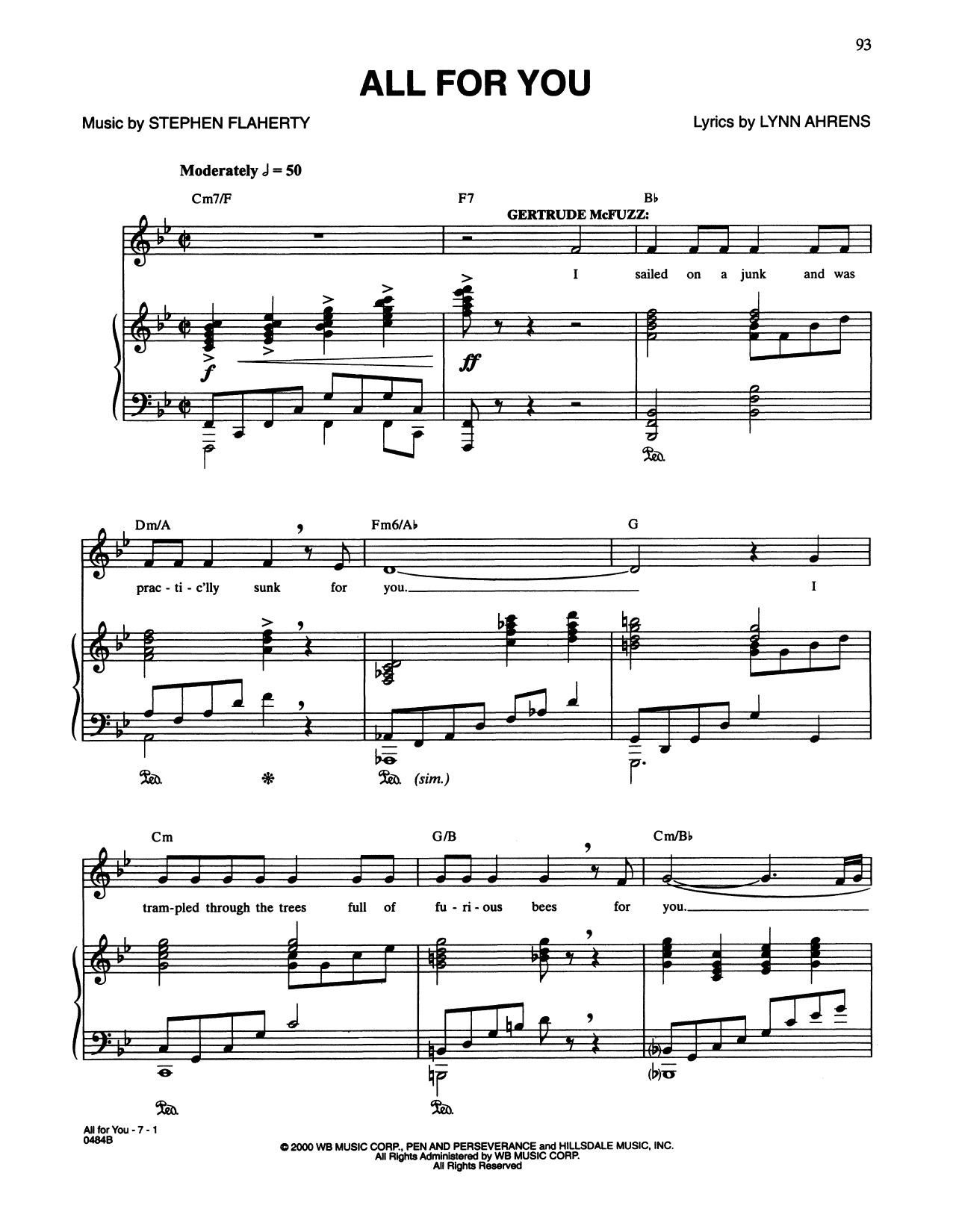 Lynn Ahrens and Stephen Flaherty All For You (from Seussical The Musical) sheet music notes and chords. Download Printable PDF.