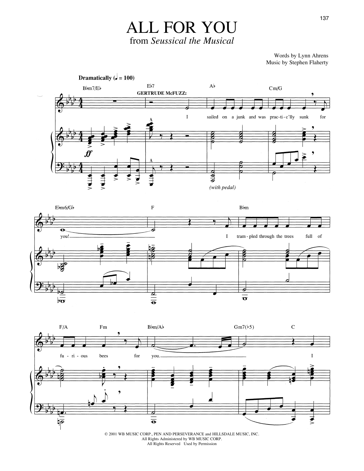 Lynn Ahrens and Stephen Flaherty All For You [Solo version] (from Seussical The Musical) sheet music notes and chords. Download Printable PDF.