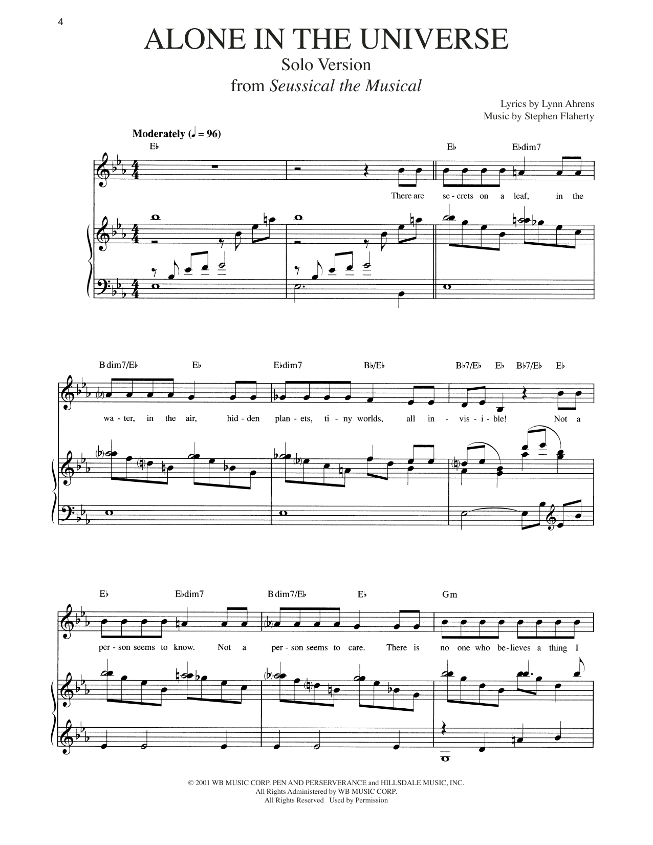 Lynn Ahrens and Stephen Flaherty Alone In The Universe [Solo version] (from Seussical The Musical) sheet music notes and chords. Download Printable PDF.