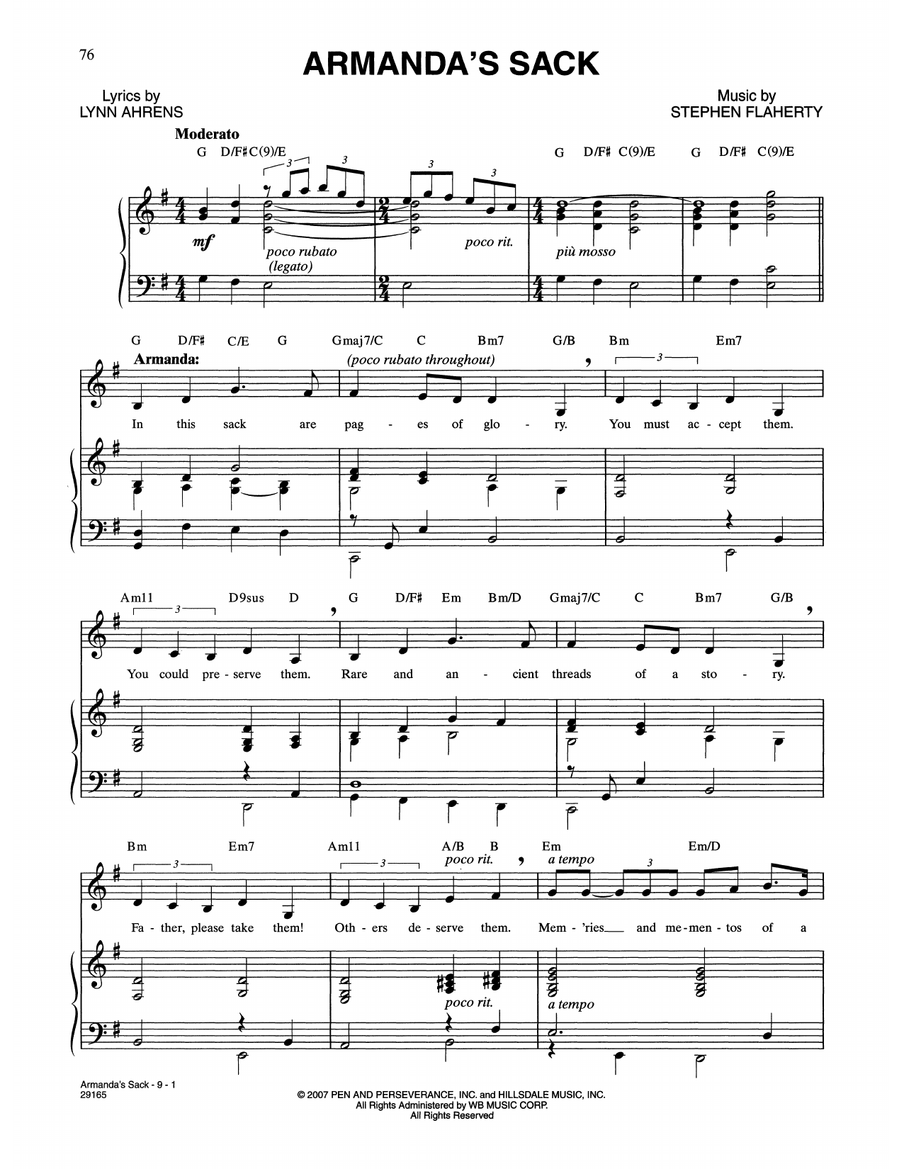 Learn to play Lynn Ahrens and Stephen Flaherty Armanda's Sack (from The Glorious Ones) sheet music for Piano & Vocal in minutes. Price: 7.8900$ Lynn Ahrens and Stephen Flaherty Armanda's Sack (from The Glorious Ones) sheet music notes and chords arranged for Piano & Vocal
