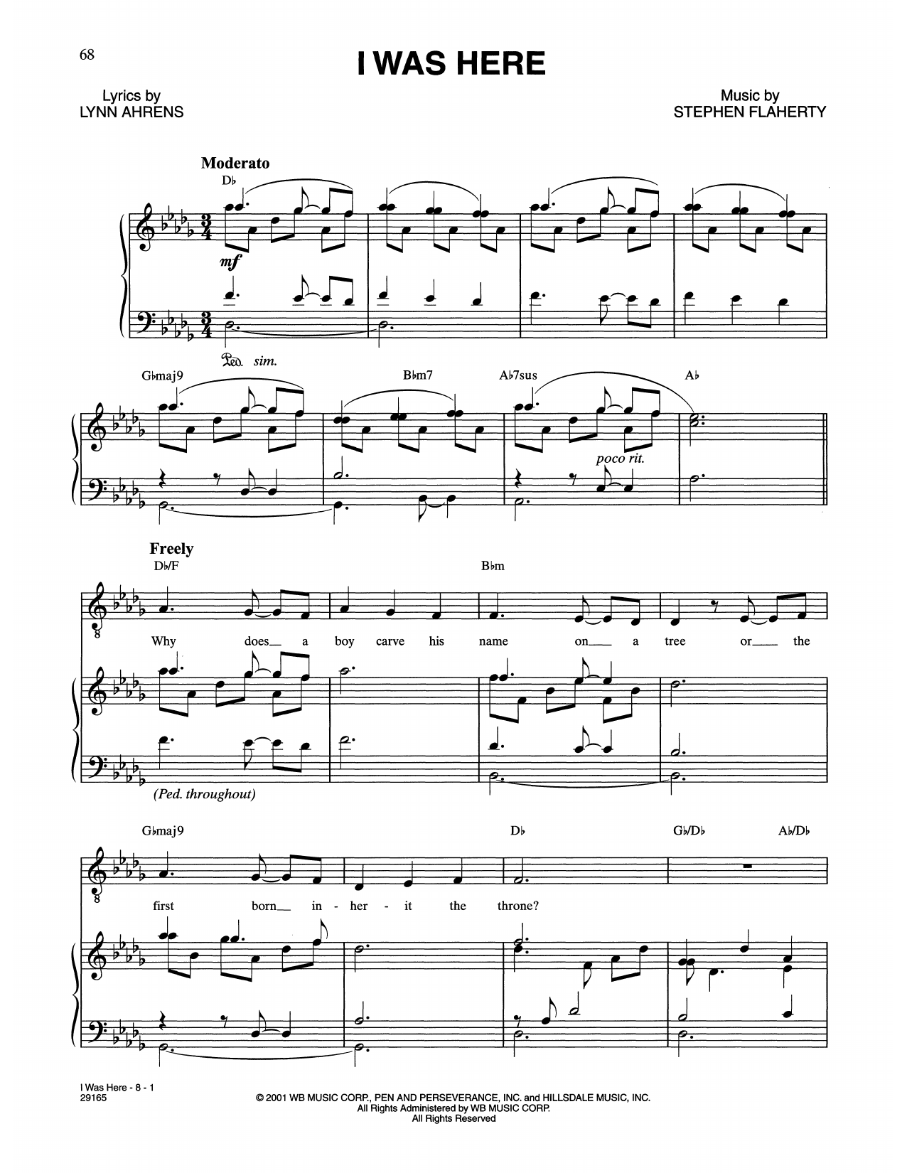 Lynn Ahrens and Stephen Flaherty I Was Here (from The Glorious Ones) sheet music notes and chords. Download Printable PDF.