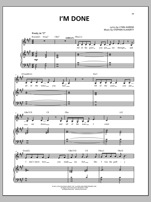 Stephen Flaherty I'm Done sheet music notes and chords. Download Printable PDF.