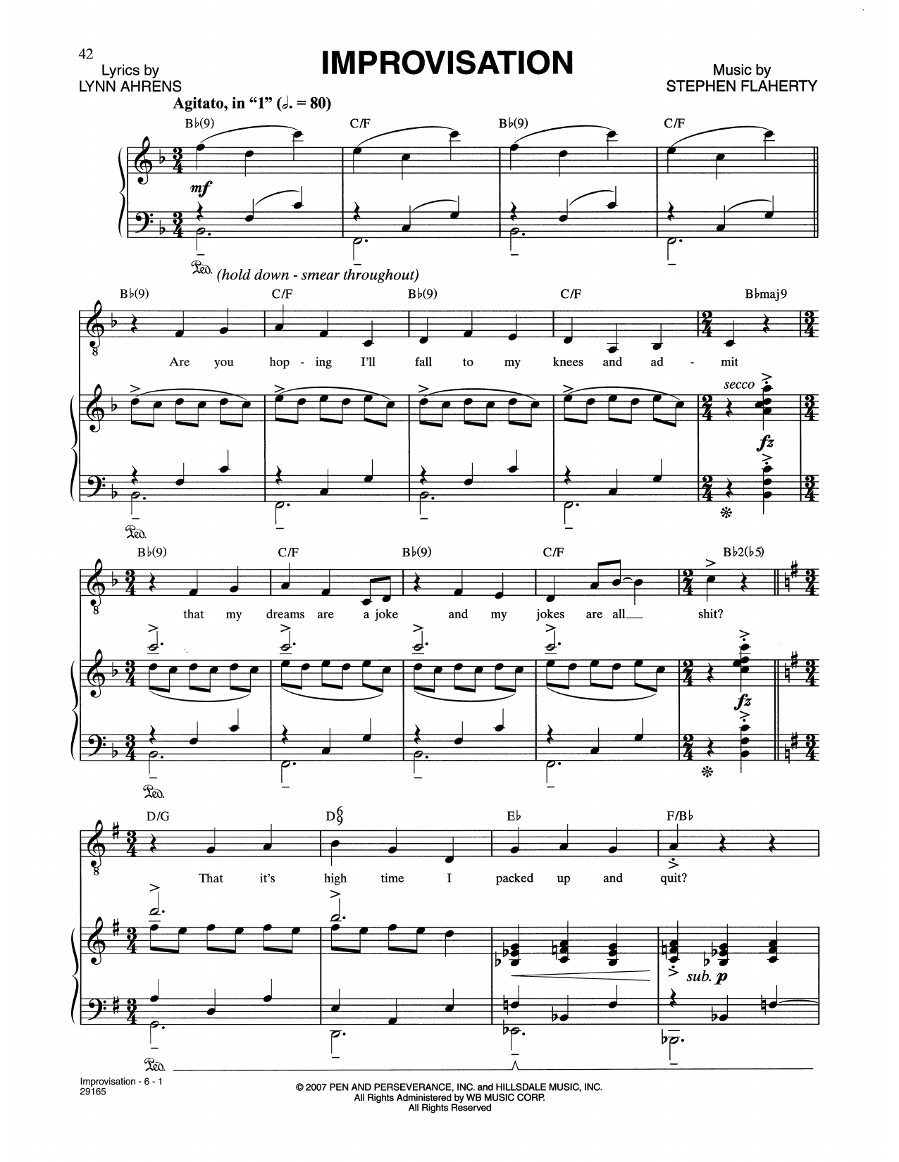 Learn to play Lynn Ahrens and Stephen Flaherty Improvisation (from The Glorious Ones) sheet music for Piano & Vocal in minutes. Price: 7.8900$ Lynn Ahrens and Stephen Flaherty Improvisation (from The Glorious Ones) sheet music notes and chords arranged for Piano & Vocal
