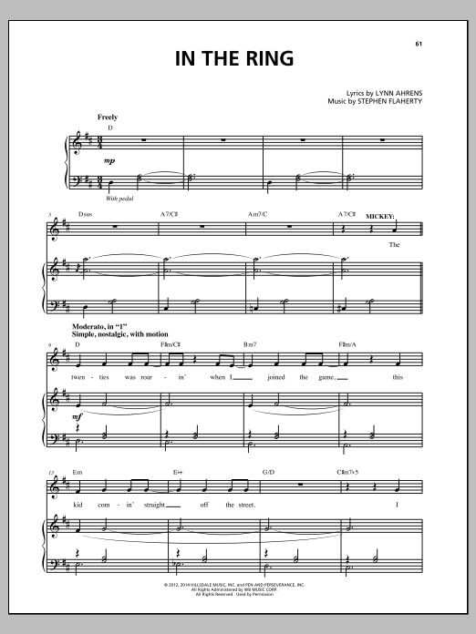 Learn to play Stephen Flaherty In The Ring sheet music for Piano & Vocal in minutes. Price: 7.8900$ Stephen Flaherty In The Ring sheet music notes and chords arranged for Piano & Vocal