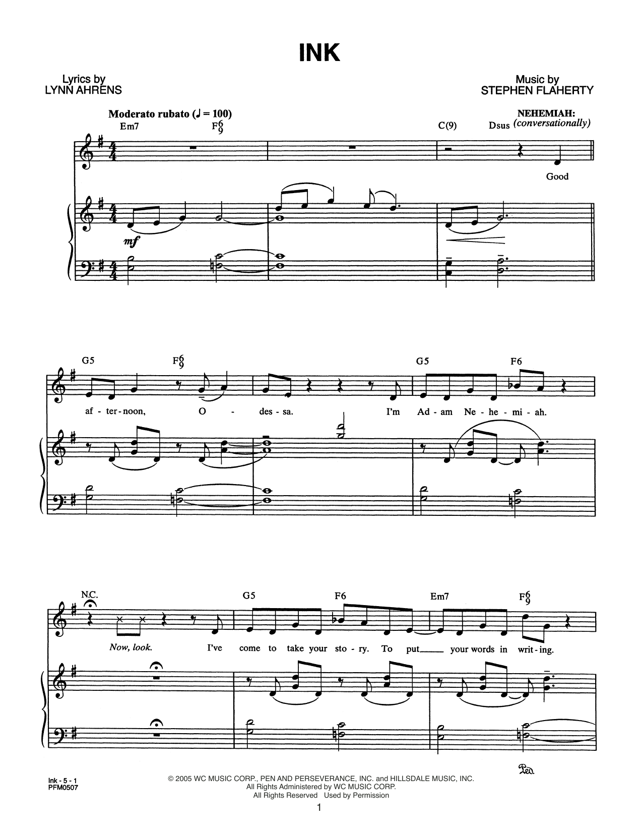 Lynn Ahrens and Stephen Flaherty Ink (from Dessa Rose: A New Musical) sheet music notes and chords arranged for Piano & Vocal