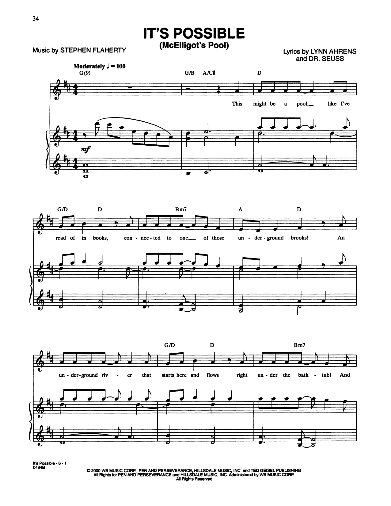 Lynn Ahrens and Stephen Flaherty It's Possible (In McElligot's Pool) (from Seussical The Musical) sheet music notes and chords. Download Printable PDF.