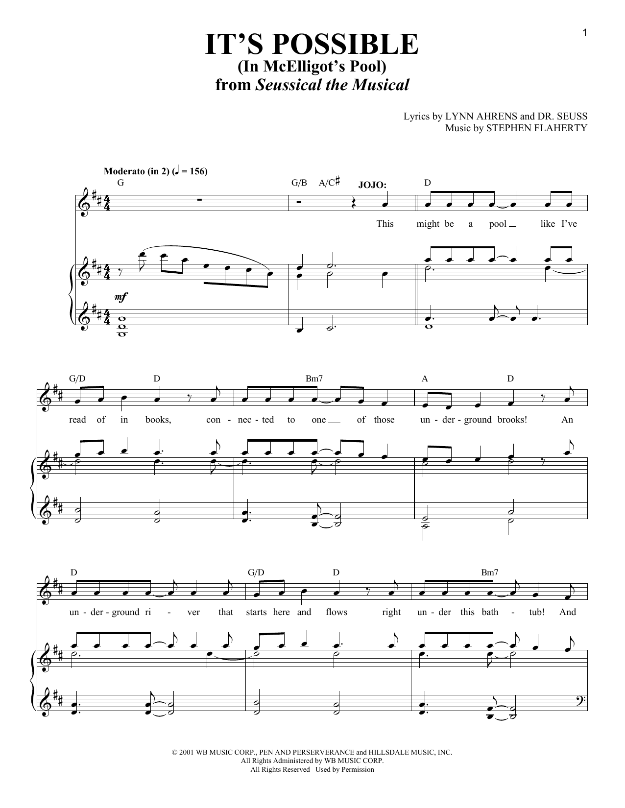 Lynn Ahrens and Stephen Flaherty It's Possible (In McElligot's Pool) [Solo version] (from Seussical The Musical) sheet music notes and chords. Download Printable PDF.