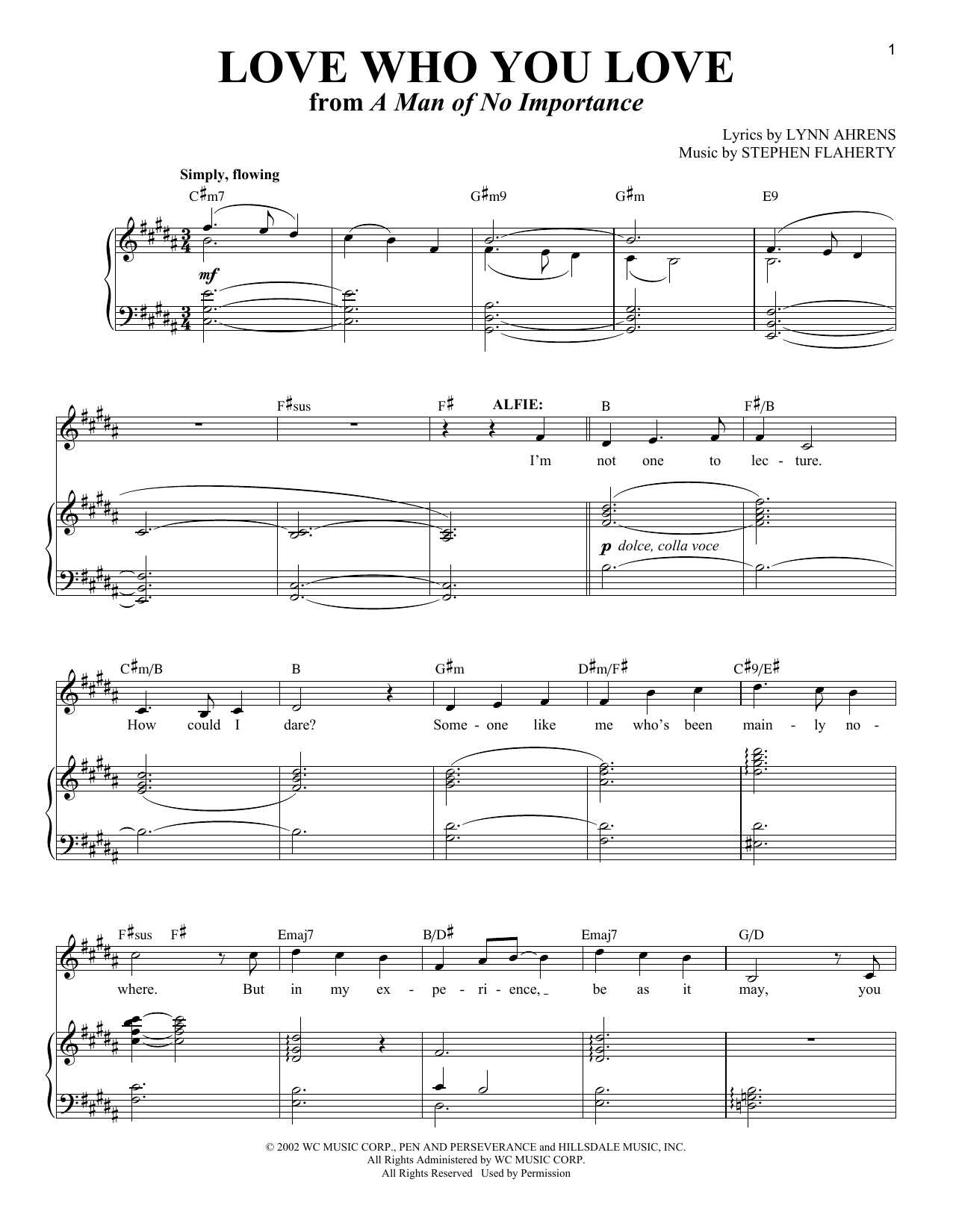 Stephen Flaherty Love Who You Love (from A Man of No Importance) sheet music notes and chords. Download Printable PDF.