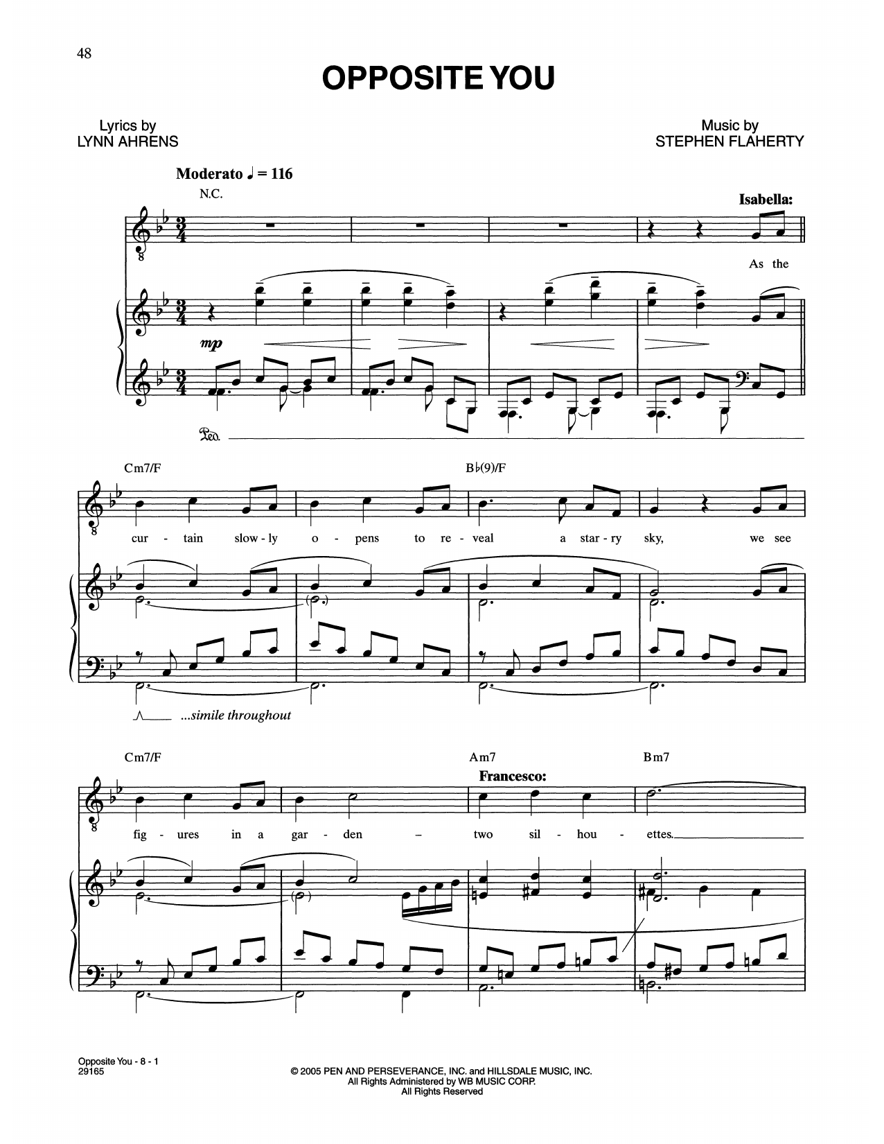 Learn to play Lynn Ahrens and Stephen Flaherty Opposite You (from The Glorious Ones) sheet music for Piano & Vocal in minutes. Price: 7.8900$ Lynn Ahrens and Stephen Flaherty Opposite You (from The Glorious Ones) sheet music notes and chords arranged for Piano & Vocal